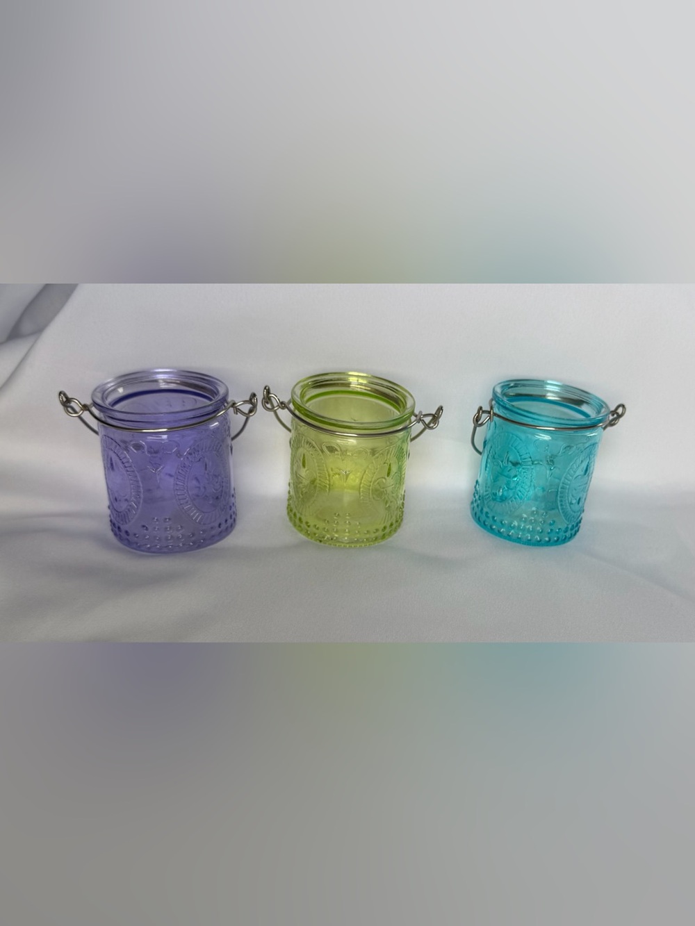 Yankee Candle French Glass 3 Piece Tea light Votive Holders Cottage Whimsical